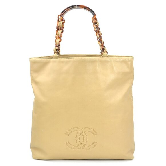 CHANEL Brown Leather Logo Tote Bag - Picture 1 of 5